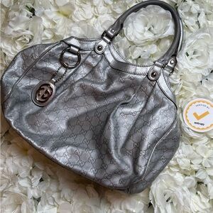 Gucci Metallic Silver Monogram Shoulder Bag